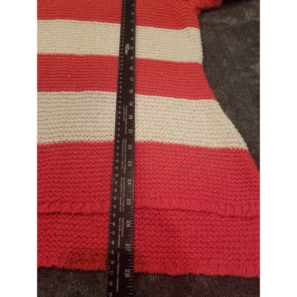 Chico's Women's Size 2 Coral/Ivory Metallic Striped Open knit Coastal‎ Sweater - Picture 8 of 9